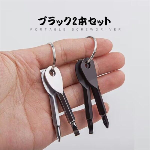ミニドライバー 2点セット 小型 コンパクト 持ち歩き便利 ネジ回し DIY ーリング付き プラスドライバー マイナスドライバー 締付工具修理ko10000a042-black